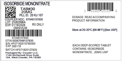Label (81665 103 10 Isosorbide Mononitrate 20mg 67046 1578 30)